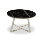 Alvaro Black Marble and Silver Finish Round Coffee Table