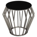 Ackley Black Glass and Silver Finish Round Side Table