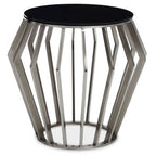 Ackley Black Glass and Silver Finish Round Side Table