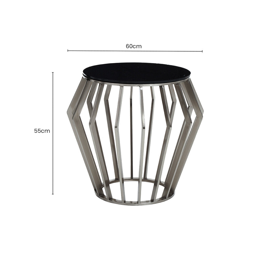 Ackley Black Glass and Silver Finish Round Side Table