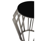 Ackley Black Glass and Silver Finish Round Side Table