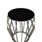 Ackley Black Glass and Silver Finish Round Side Table