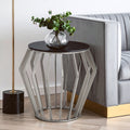 Ackley Black Glass and Silver Finish Round Side Table