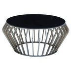 Ackley Black Glass and Silver Finish Round Coffee Table
