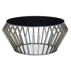 Ackley Black Glass and Silver Finish Round Coffee Table