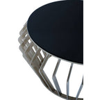 Ackley Black Glass and Silver Finish Round Coffee Table