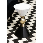 Martini White and Black Gold Finish Hourglass Side Table