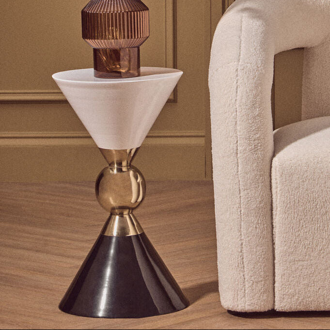 Gold and Black Metal Angular Side Table with White and Black Top and R ...