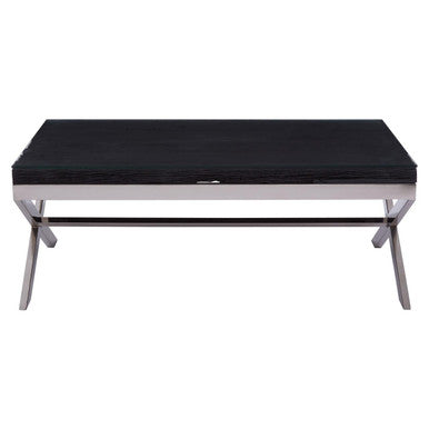 Square Black Wood and Clear Glass Top Coffee Table with Silver Cross Base | Kerala