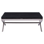 Square Black Wood and Clear Glass Top Coffee Table with Silver Cross Base | Kerala