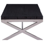 Square Black Wood and Clear Glass Top Coffee Table with Silver Cross Base | Kerala