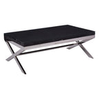 Square Black Wood and Clear Glass Top Coffee Table with Silver Cross Base | Kerala