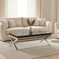 Square Black Wood and Clear Glass Top Coffee Table with Silver Cross Base | Kerala