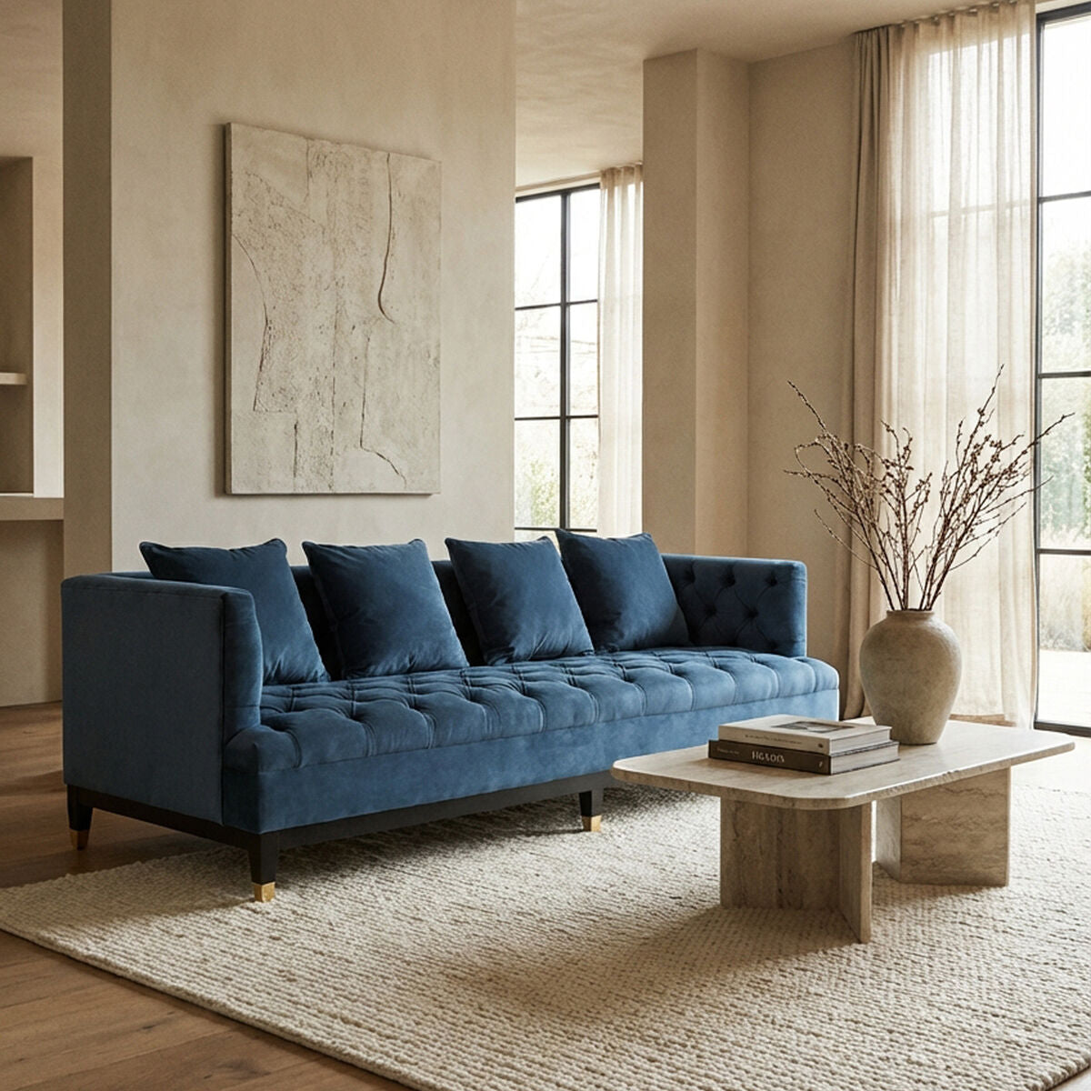 3 Seater Navy Fabric Sofa, Sefira