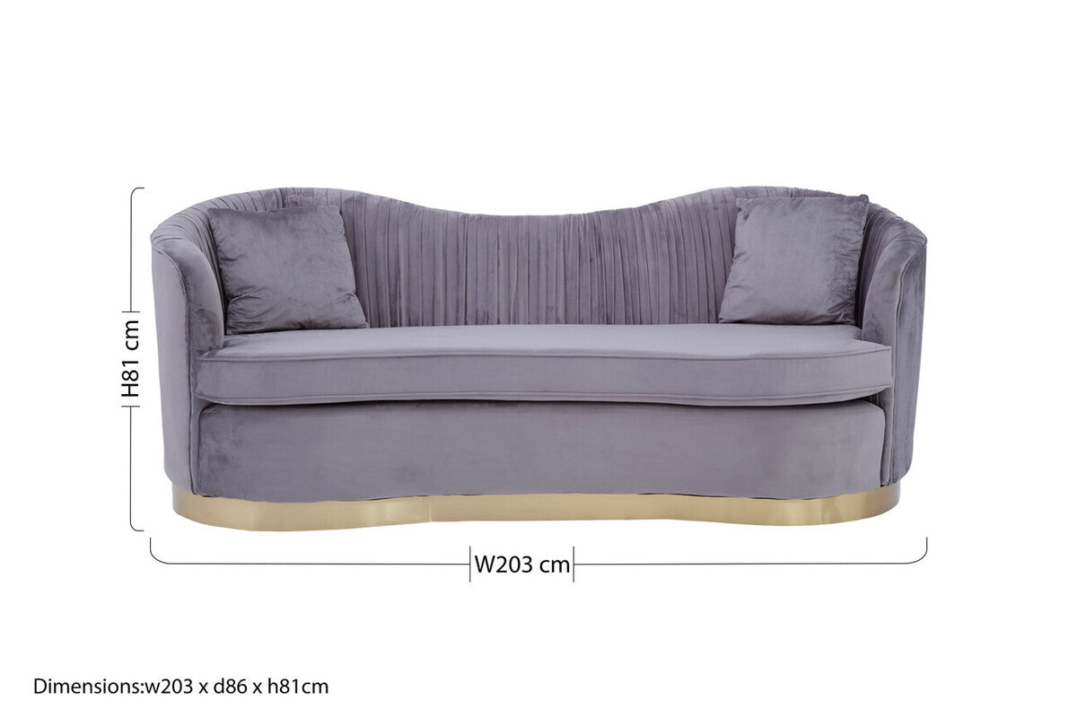3 Seater Grey Pleated Velvet Sofa, Franza