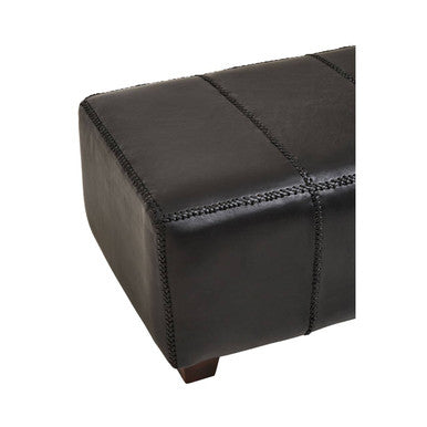 Black Leather Bench with Teak Wood Legs | Inca
