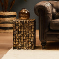 Branna Mother of Pearl Square Side Table with handcrafted shell inlay finish, luxury accent table for living room and bedroom décor.