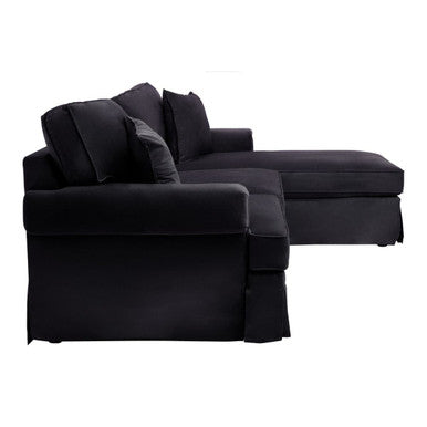 3 Seater Black Velvet Right Chaise Sofa, Ralph