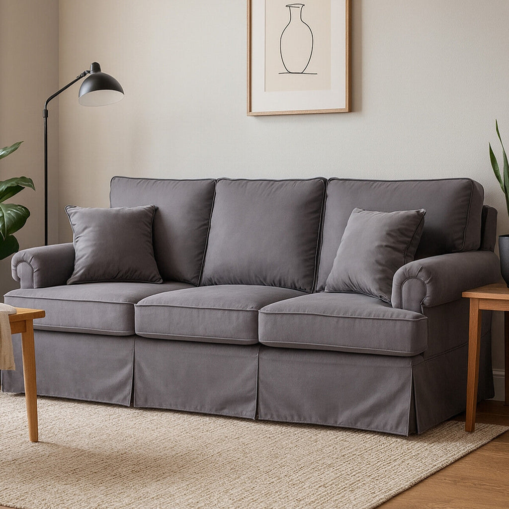 3 Seater Grey Velvet Sofa, Ralph