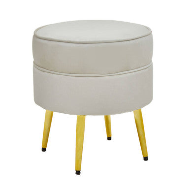 Round Cream Velvet Gold Leg Footstool | Tamra
