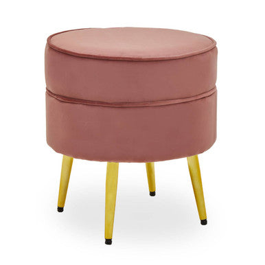 Round Dusty Pink Velvet Gold Leg Footstool | Tamra