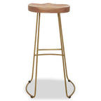 Nandri Natural Acacia Wood and Antique Brass Finish Bar Stool