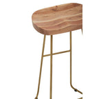 Nandri Natural Acacia Wood and Antique Brass Finish Bar Stool