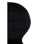 Black quilted headscarf on a mannequin head against a white background