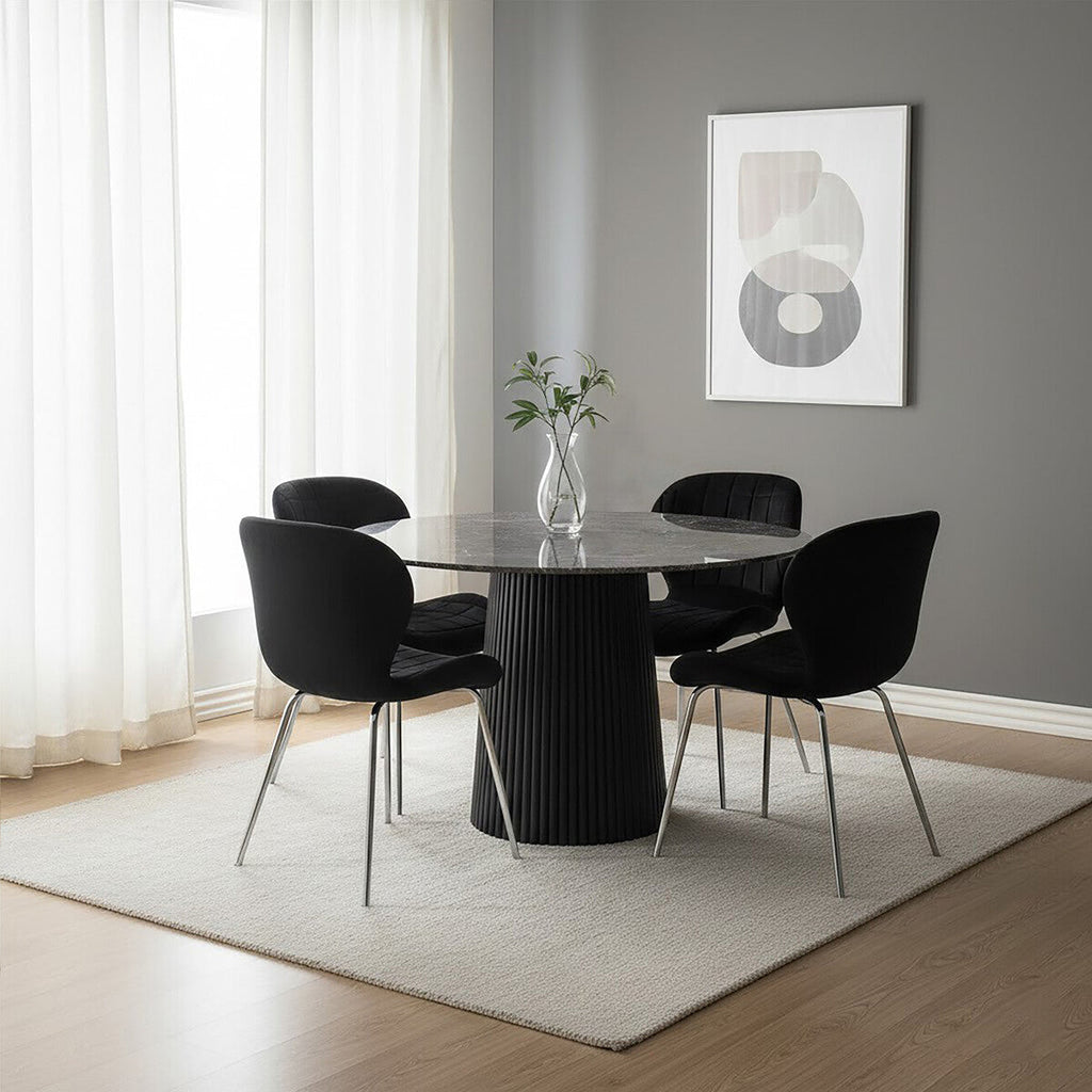 Warton Black Velvet Quilted Dining Chair