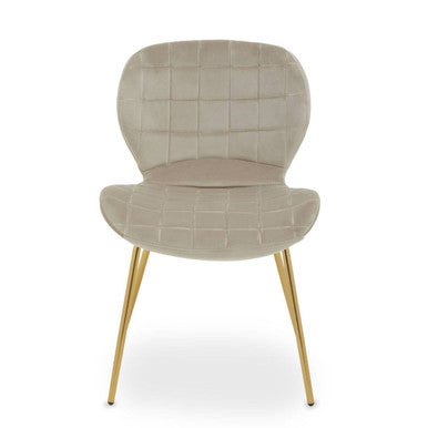 Beige checkered chair with gold legs on a white background
