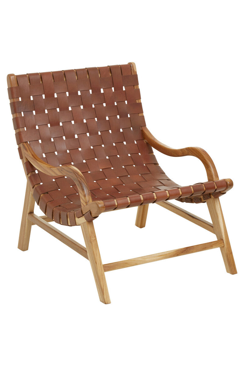 Kendari Brown Woven Leather Chair with Wood Frame