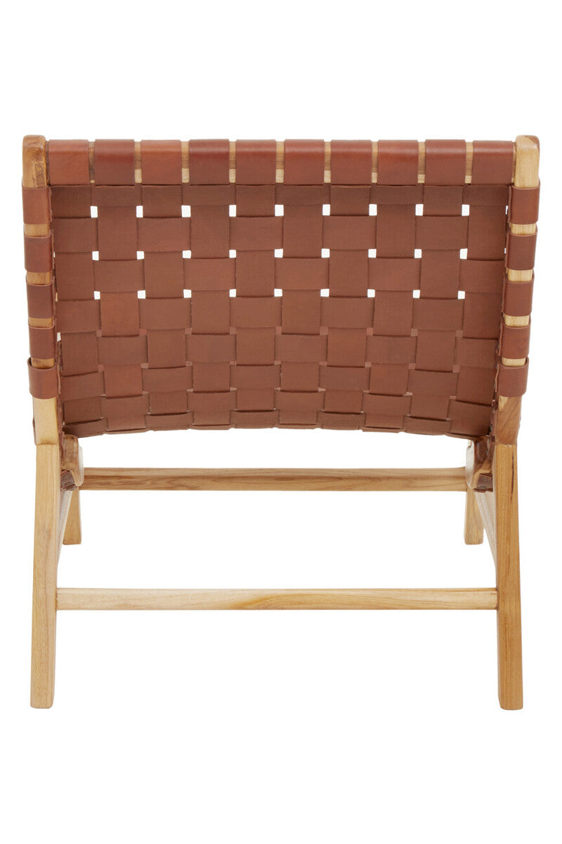Kendari Brown Woven Leather Chair with Wood Frame