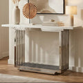 Moda White Marble Effect Console Table with Silver Finish Base