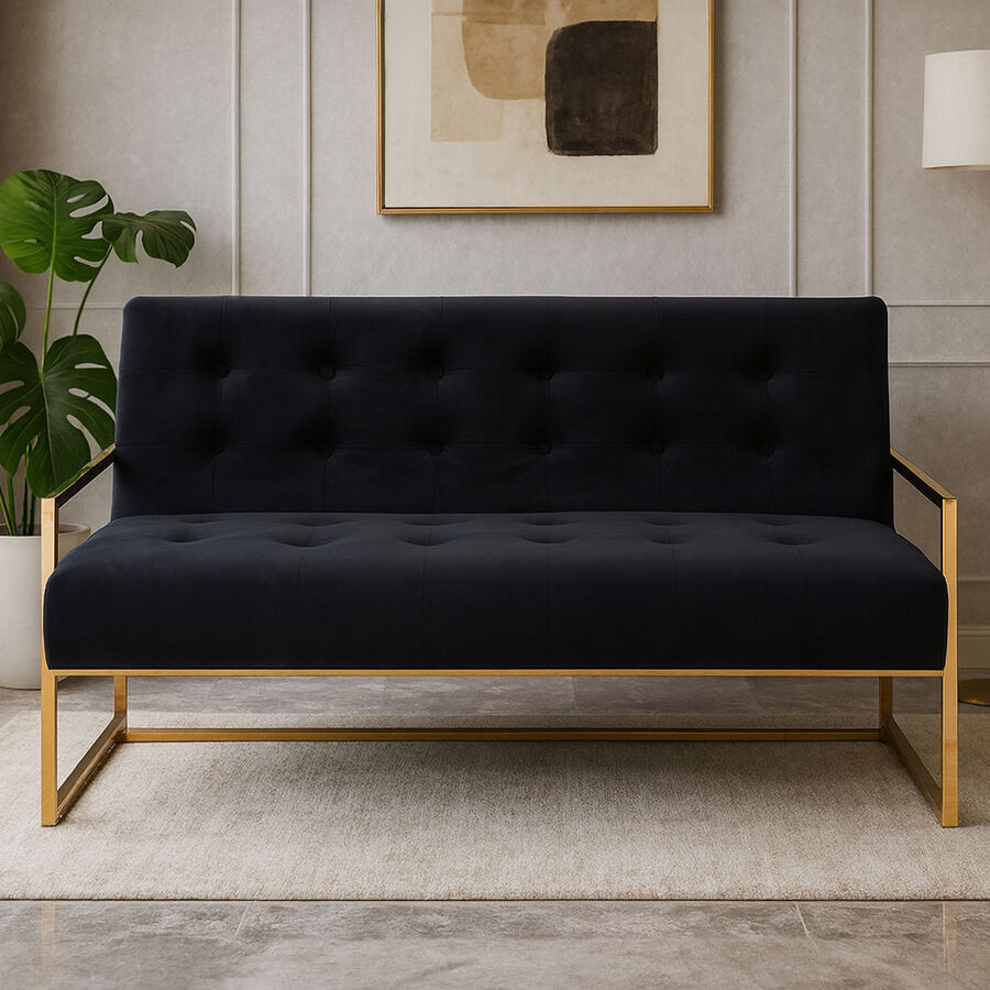 2 Seater Black Velvet Sofa, Azalea