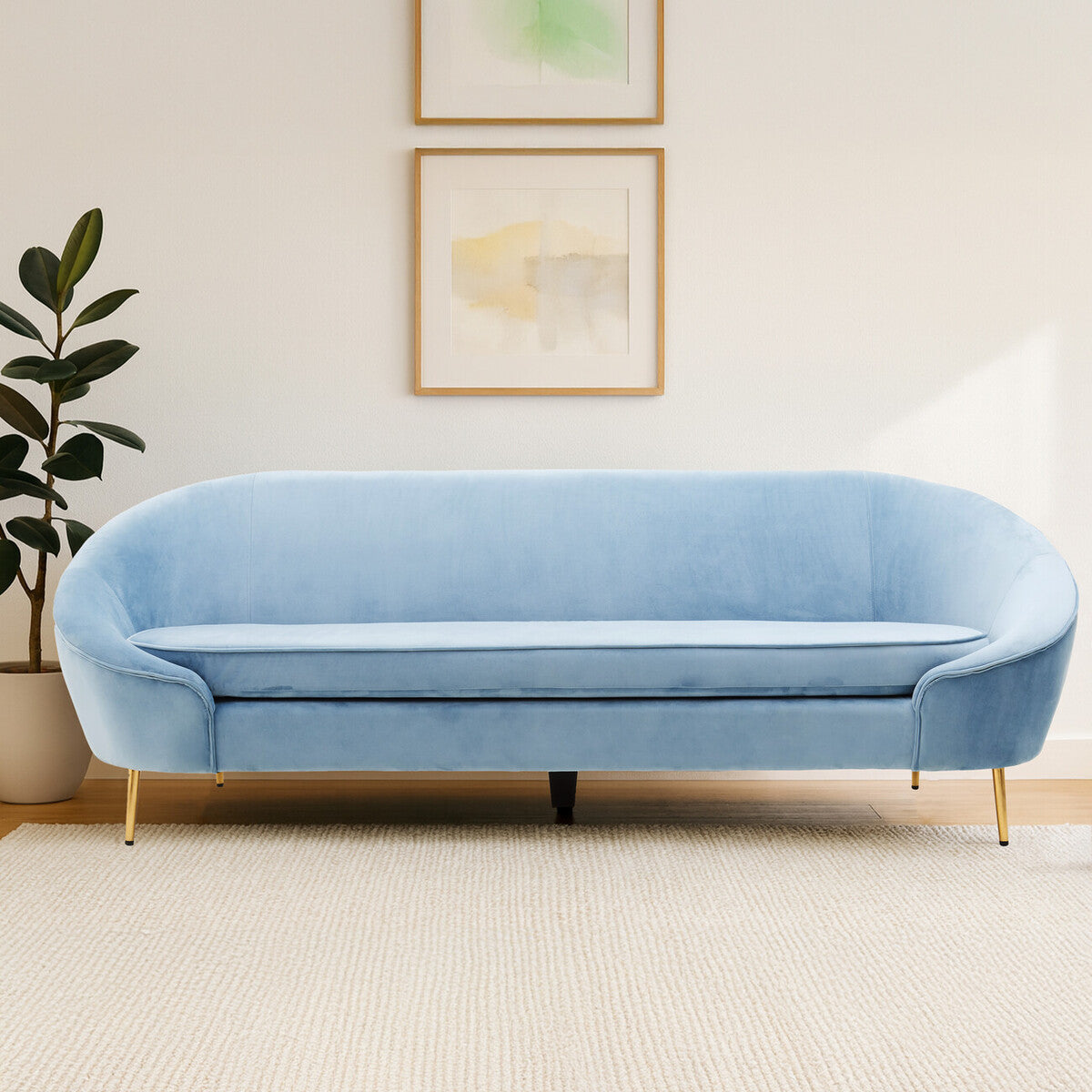 3 Seater Aqua Blue Velvet Sofa, Yasmeen