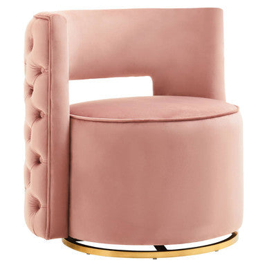 Yasmeen Pink Velvet Tufted Back Swivel Chair