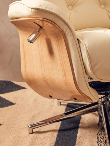 Warrington Ivory Leather Effect Recliner and Footstool Set