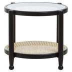 Cebu Black Wood and Natural Rattan Round Side Table