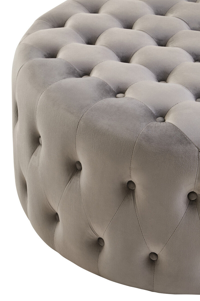 Haley Grey Velvet Round Tufted Footstool