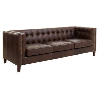 2 Seater Modern Chesterfield Dark Brown Leather Sofa, King