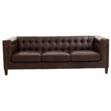 2 Seater Modern Chesterfield Dark Brown Leather Sofa, King