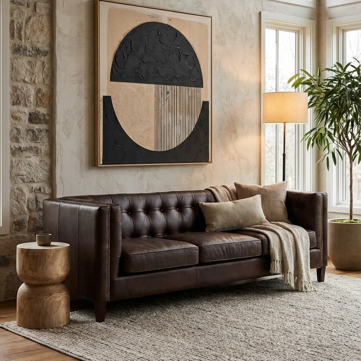 2 Seater Modern Chesterfield Dark Brown Leather Sofa, King
