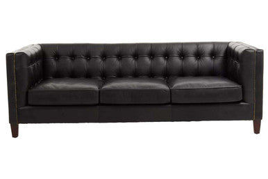 3 Seater Modern Chesterfield Black Leather Sofa, King
