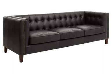 3 Seater Modern Chesterfield Black Leather Sofa, King