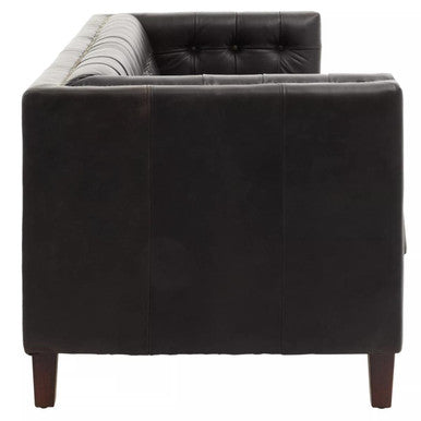 3 Seater Modern Chesterfield Black Leather Sofa, King
