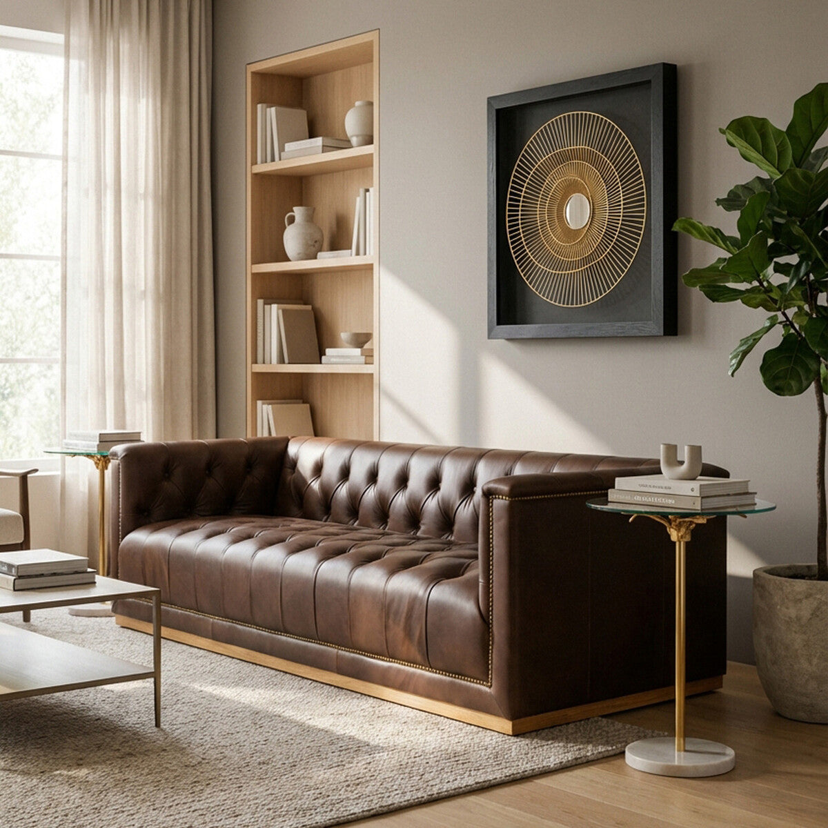 3 Seater Modern Chesterfield Dark Brown Leather Sofa, King