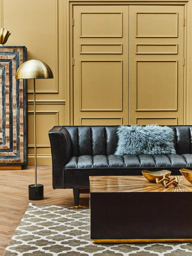 3 Seater Black Leather Sofa with Flared Arms, King