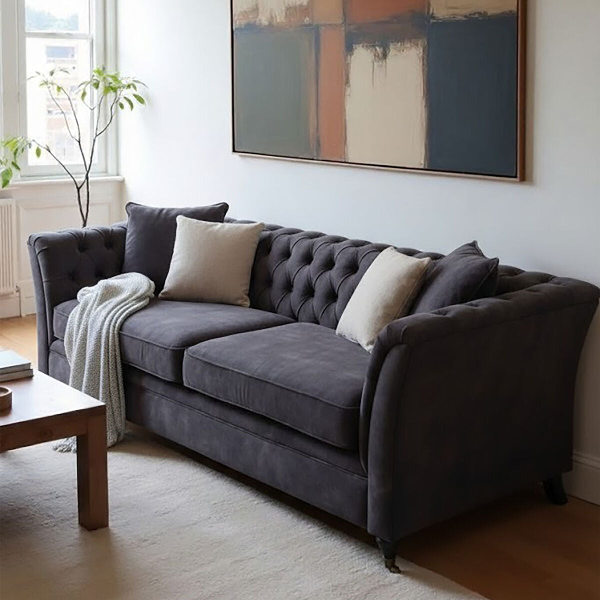 3 Seater Grey Velvet Sofa, Sabrina