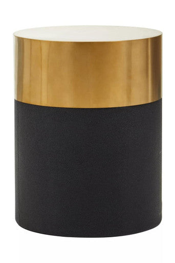 Black Round Shagreen Effect Side Table and Stool with Metallic Gold Top, Cardoba