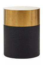 Black Round Shagreen Effect Side Table and Stool with Metallic Gold Top, Cardoba